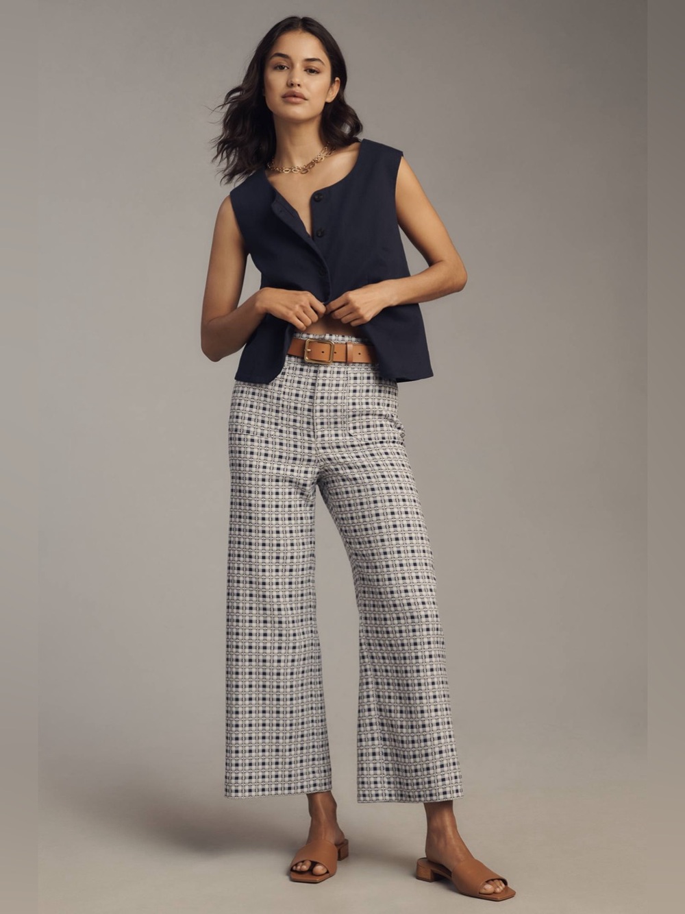 Anthropologie Maeve The Colette Dobby Jacquard Crop Wide-Leg Navy White Size 31